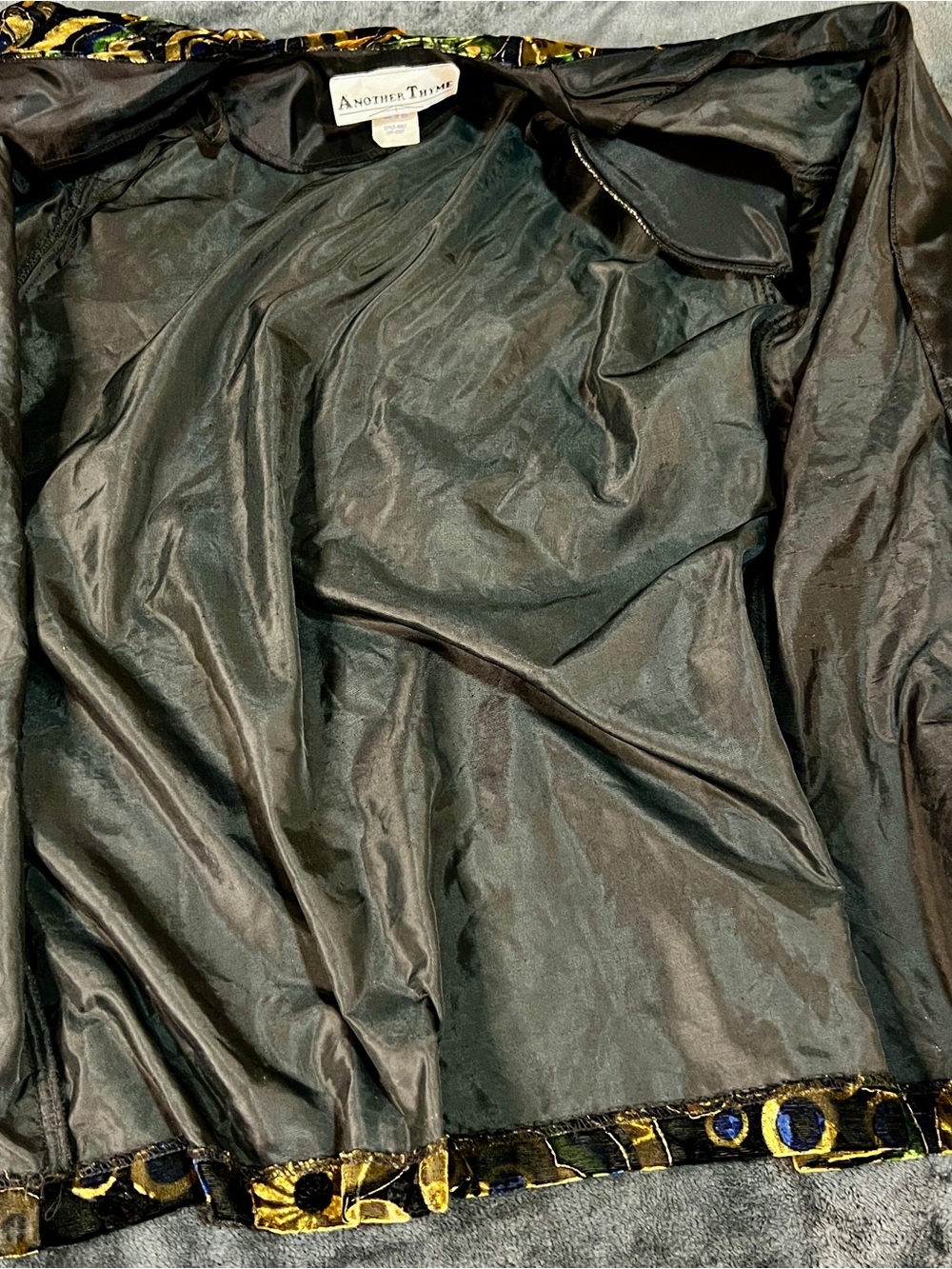 Another Thyme Vtg 90s Geo Abstract Velvet Metallic Artsy Glam Open Blazer S/M - Picture 14 of 14